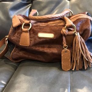 Cynthia Rowley black and brown satchel pony calf